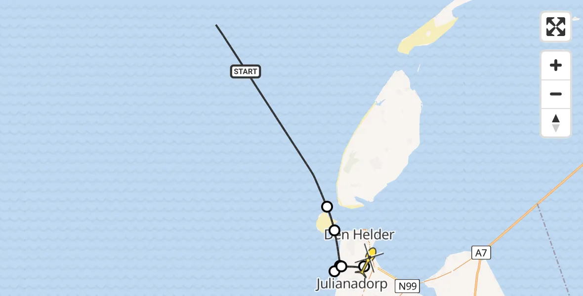 Routekaart van de vlucht: Kustwachthelikopter naar Vliegveld De Kooy, Luchthavenweg