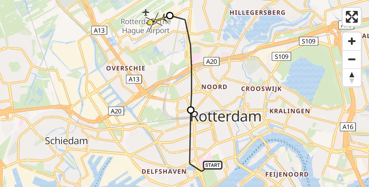 Routekaart van de vlucht: Lifeliner 2 naar Rotterdam The Hague Airport, Bentinckplein