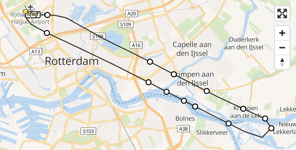 Routekaart van de vlucht: Lifeliner 2 naar Rotterdam The Hague Airport, Van der Duijn van Maasdamweg