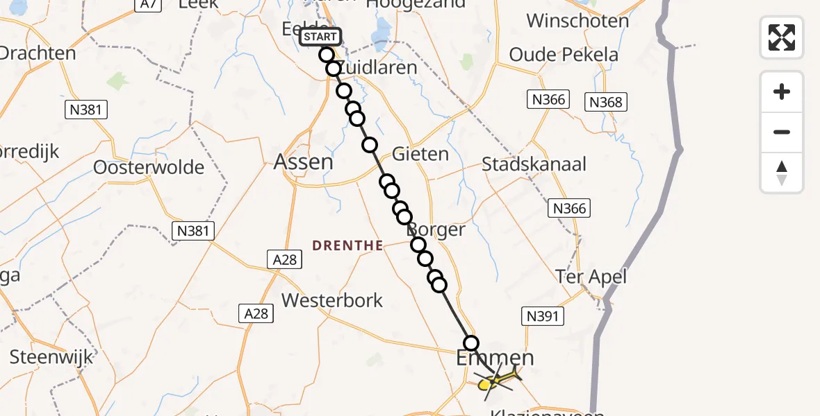 Routekaart van de vlucht: Lifeliner 4 naar Emmen, Vissersweg