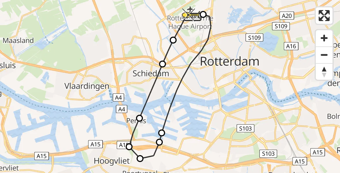 Routekaart van de vlucht: Lifeliner 2 naar Rotterdam The Hague Airport, Rhijnsburgstraat