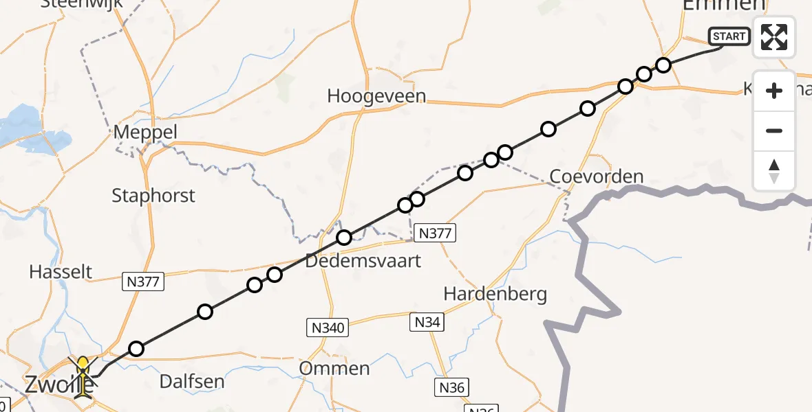 Routekaart van de vlucht: Lifeliner 4 naar Zwolle, Velduil