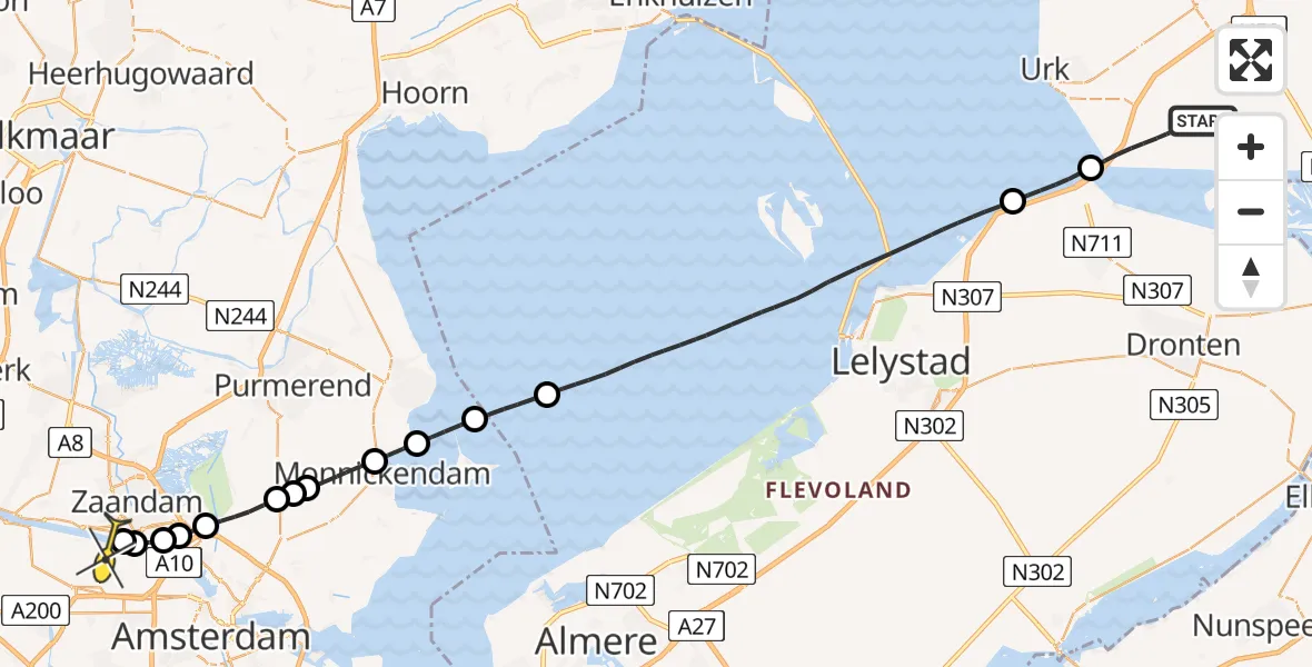 Routekaart van de vlucht: Lifeliner 1 naar Amsterdam Heliport, Havenweg