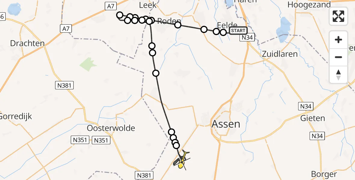 Routekaart van de vlucht: Lifeliner 4 naar Smilde, Watermolendijk