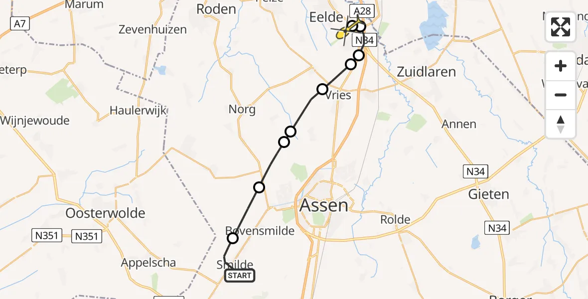 Routekaart van de vlucht: Lifeliner 4 naar Groningen Airport Eelde, Tramweg