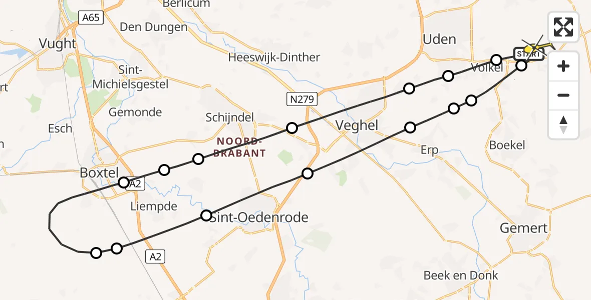 Routekaart van de vlucht: Lifeliner 3 naar Vliegbasis Volkel, Zeelandsedijk