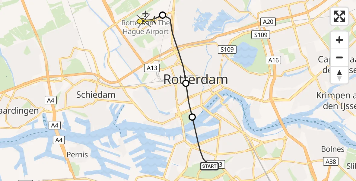 Routekaart van de vlucht: Lifeliner 2 naar Rotterdam The Hague Airport, Brielselaan