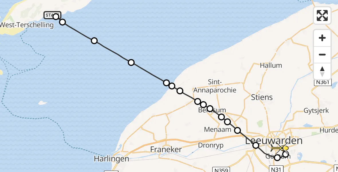 Routekaart van de vlucht: Ambulanceheli naar Leeuwarden, Henri Dunantweg