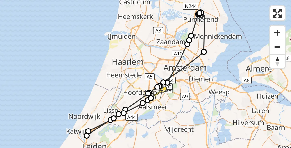 Routekaart van de vlucht: Politieheli naar Luchthaven Schiphol, Nieuwe Meer Westzijde, Oeverlanden