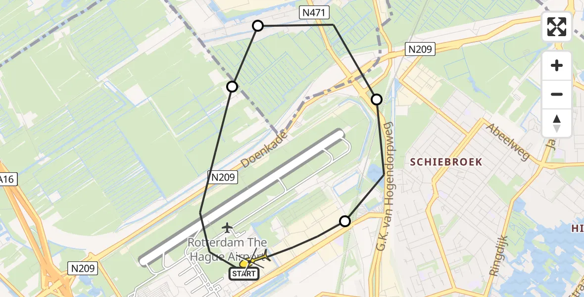 Routekaart van de vlucht: Lifeliner 2 naar Rotterdam The Hague Airport, A16 Rotterdam