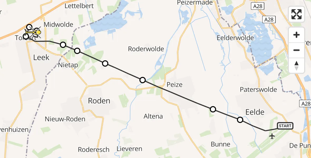 Routekaart van de vlucht: Lifeliner 4 naar Tolbert, Veldkampweg