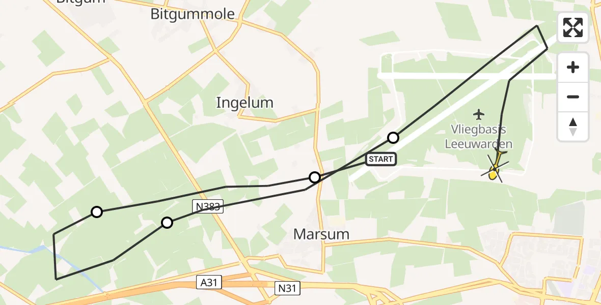 Routekaart van de vlucht: Ambulanceheli naar Vliegbasis Leeuwarden, Famylje Tammingaleane