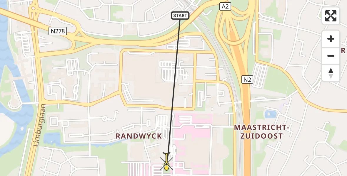 Routekaart van de vlucht: Lifeliner 3 naar Maastricht UMC+, P Debyelaan