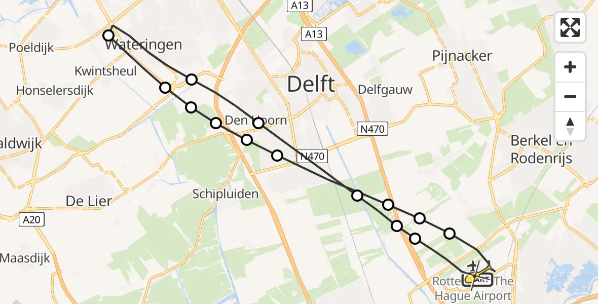 Routekaart van de vlucht: Lifeliner 2 naar Rotterdam The Hague Airport, Portelabaan