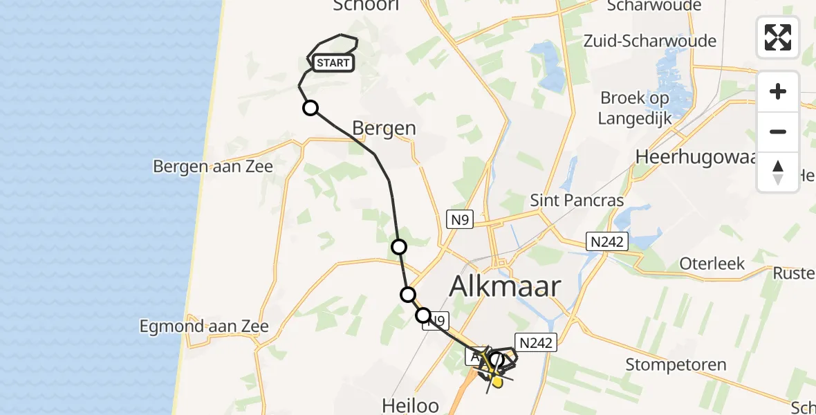 Routekaart van de vlucht: Kustwachthelikopter naar Alkmaar, Paardenweide