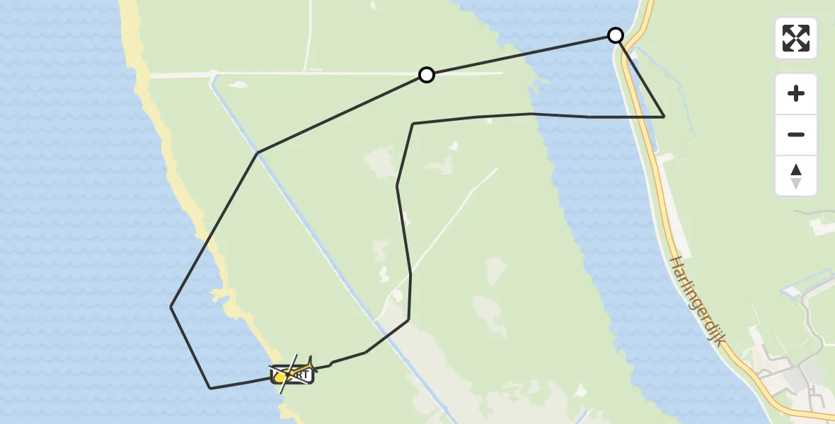 Routekaart van de vlucht: Kustwachthelikopter naar Makkum, Skilbank