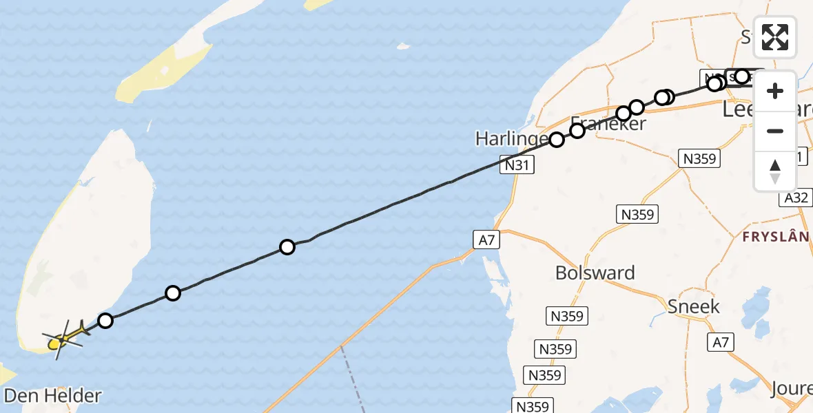 Routekaart van de vlucht: Ambulanceheli naar Den Hoorn, Tsjerkeleane