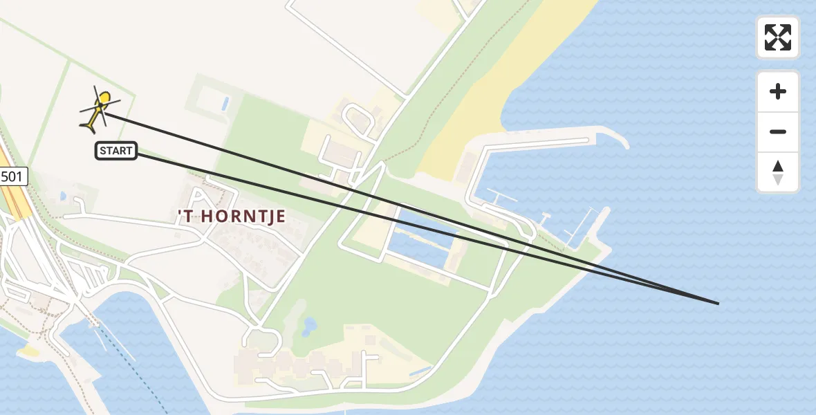 Routekaart van de vlucht: Ambulanceheli naar Den Hoorn, Noorder Haaks