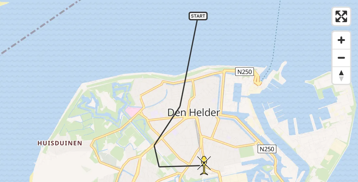 Routekaart van de vlucht: Ambulancehelikopter naar Den Helder, Van Galenstraat