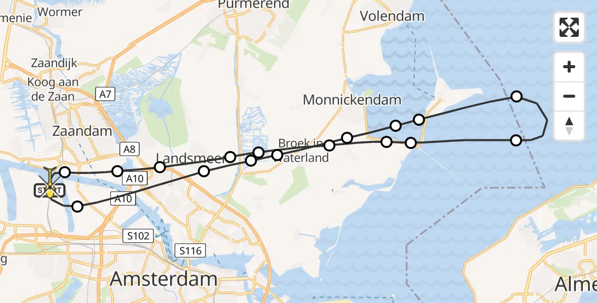 Routekaart van de vlucht: Lifeliner 1 naar Amsterdam Heliport, Sonthaven