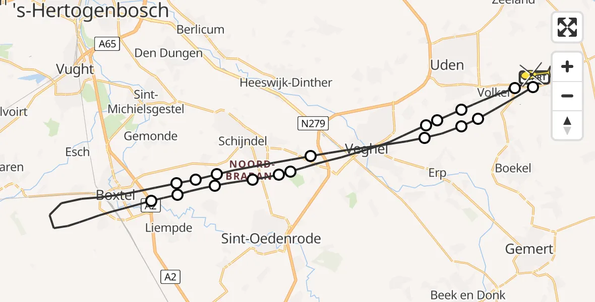 Routekaart van de vlucht: Lifeliner 3 naar Vliegbasis Volkel, Zeelandsedijk