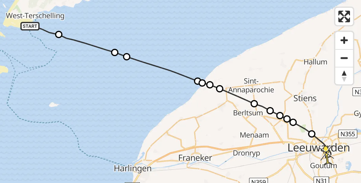 Routekaart van de vlucht: Ambulancehelikopter naar Leeuwarden, Henri Dunantweg