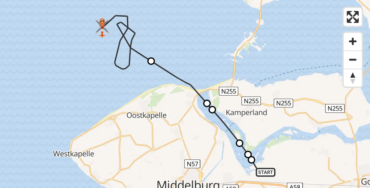 Vluchtroute Kustwachthelikopter Vliegveld Midden-Zeeland - , 16 december 2024, 08:22