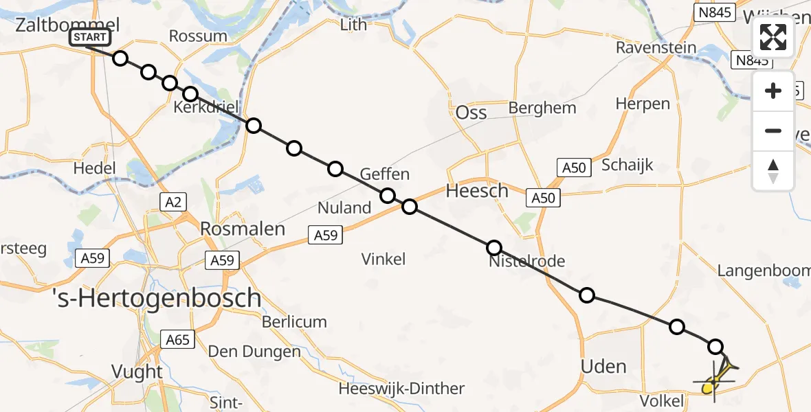 Routekaart van de vlucht: Lifeliner 3 naar Vliegbasis Volkel, Van Voordenpark