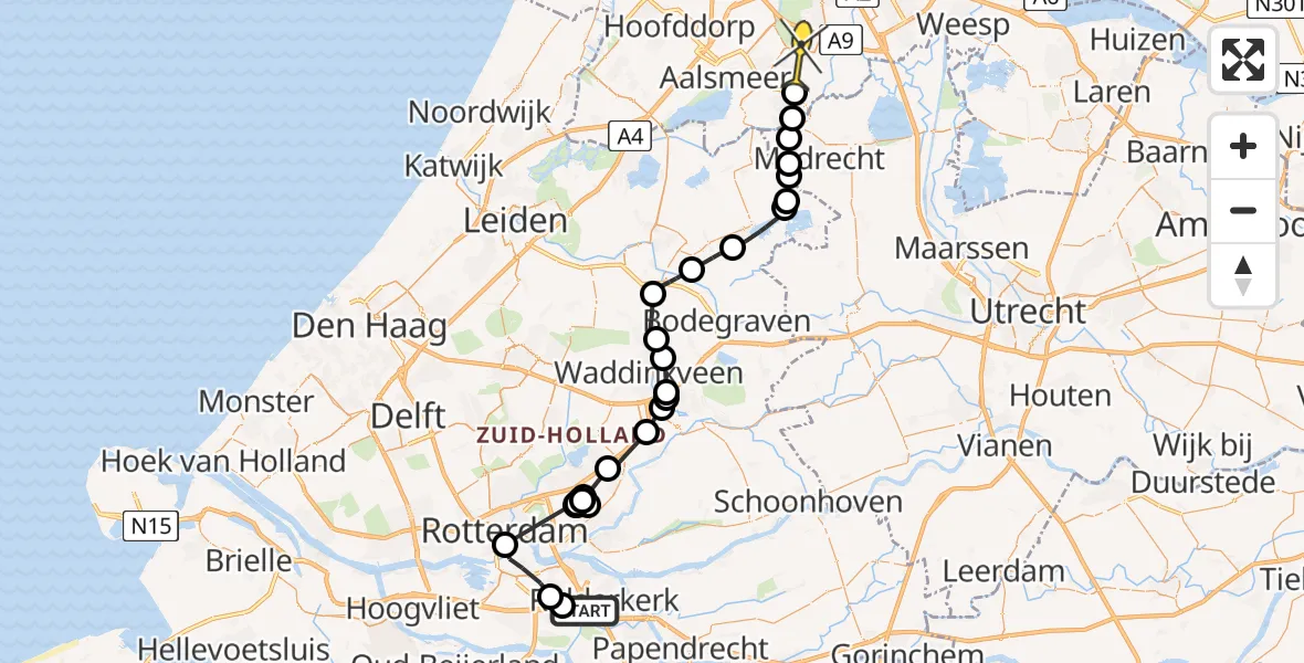 Routekaart van de vlucht: Politieheli naar Amstelveen, Krommeweg