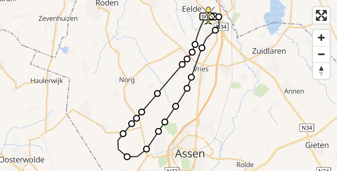 Routekaart van de vlucht: Lifeliner 4 naar Groningen Airport Eelde, Runsloot