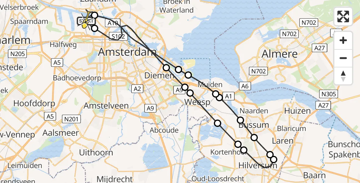 Routekaart van de vlucht: Lifeliner 1 naar Amsterdam Heliport, Maltaweg