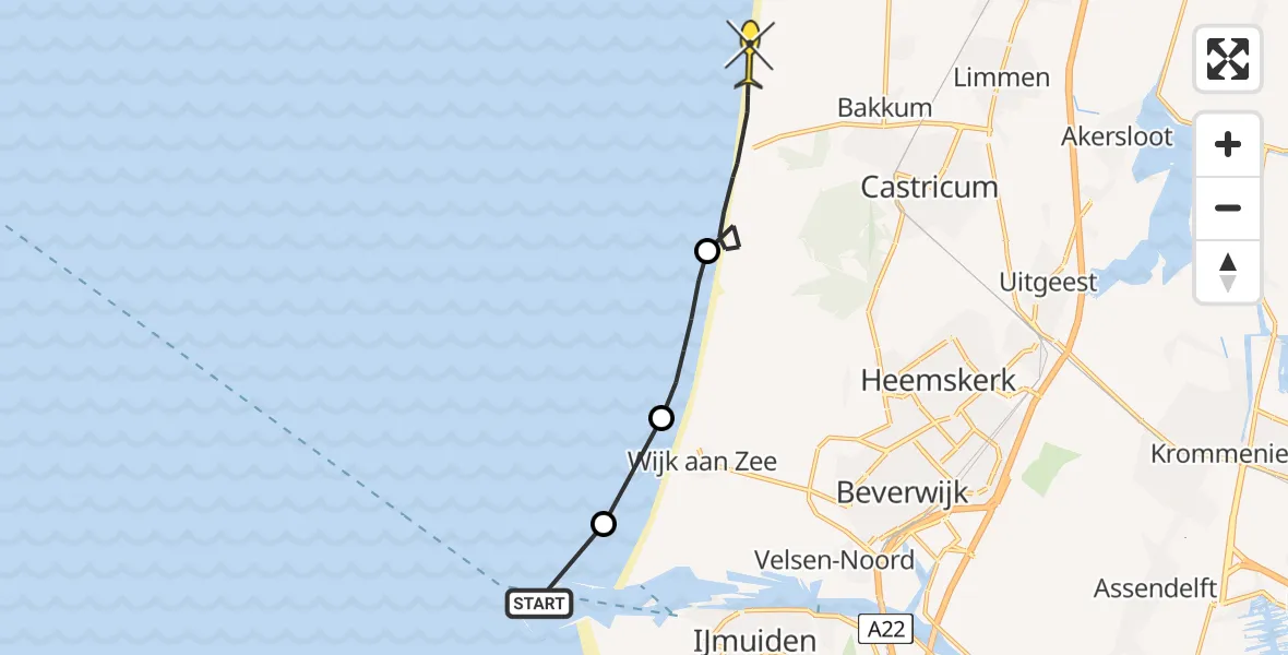 Routekaart van de vlucht: Politieheli naar Egmond-Binnen, Strandslag 36