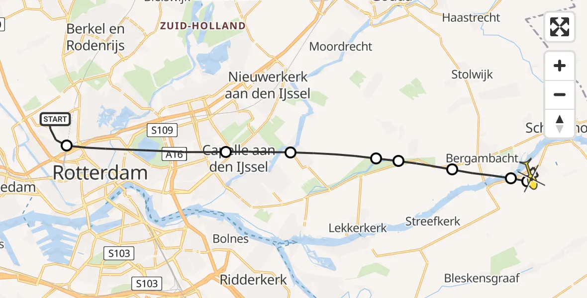 Routekaart van de vlucht: Lifeliner 2 naar Groot-Ammers, Molenpad