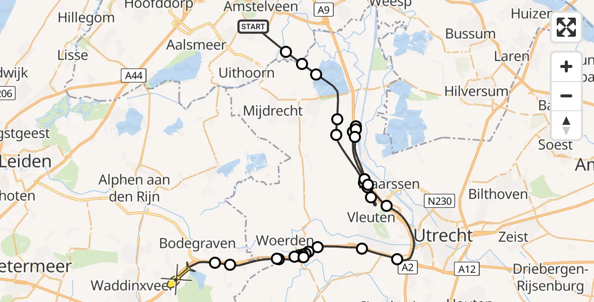 Routekaart van de vlucht: Politiehelikopter naar Reeuwijk, Ringdijk BP