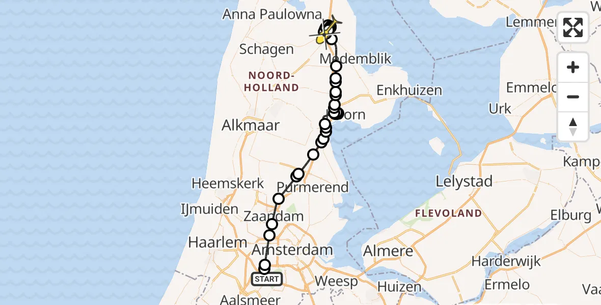 Routekaart van de vlucht: Politieheli naar Vliegveld Middenmeer, Halim P.K. straat