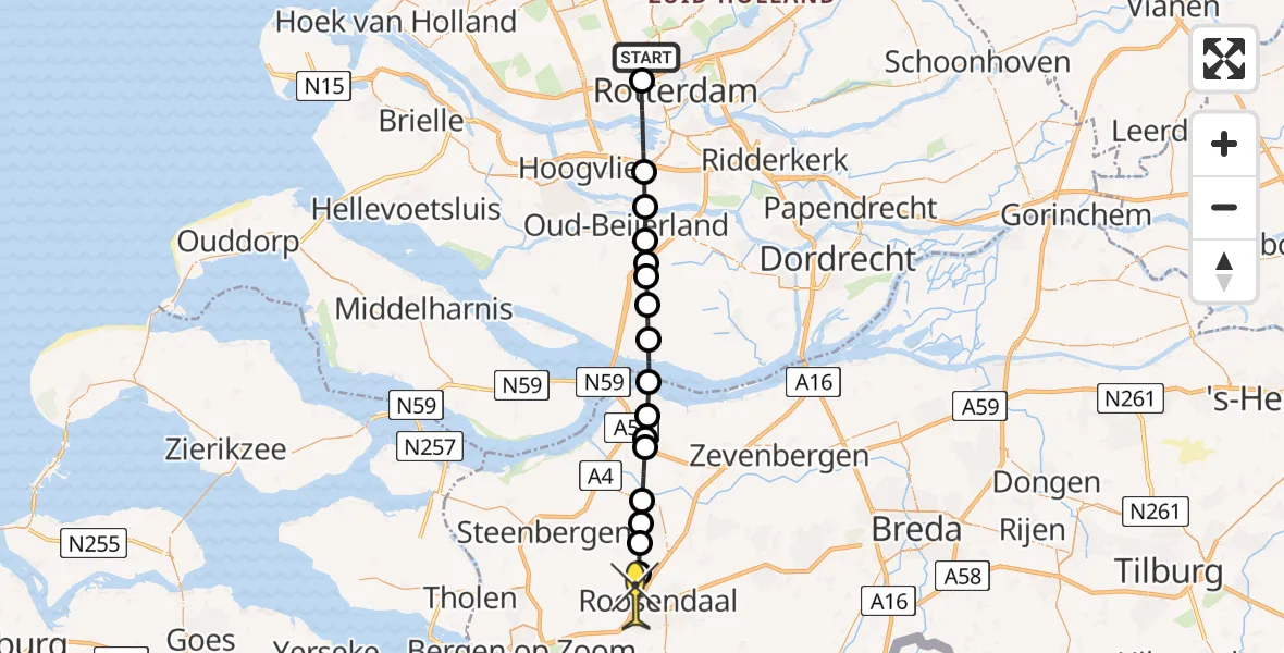 Routekaart van de vlucht: Lifeliner 2 naar Roosendaal, Deelenpad