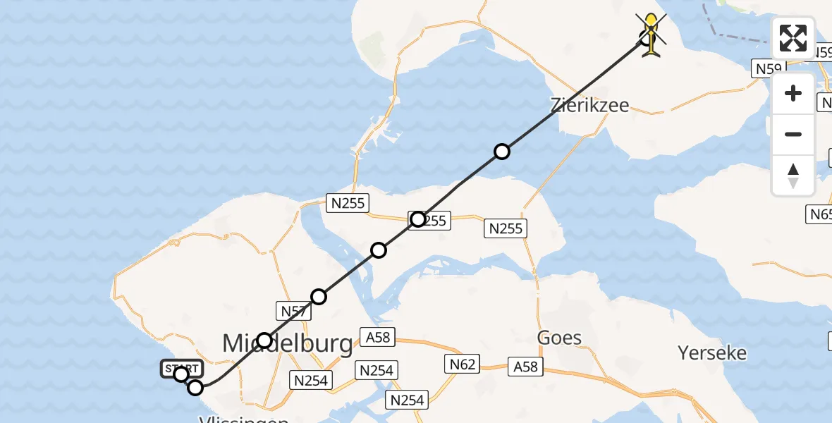 Routekaart van de vlucht: Lifeliner 1 naar Dreischor, Strand Koudekerke