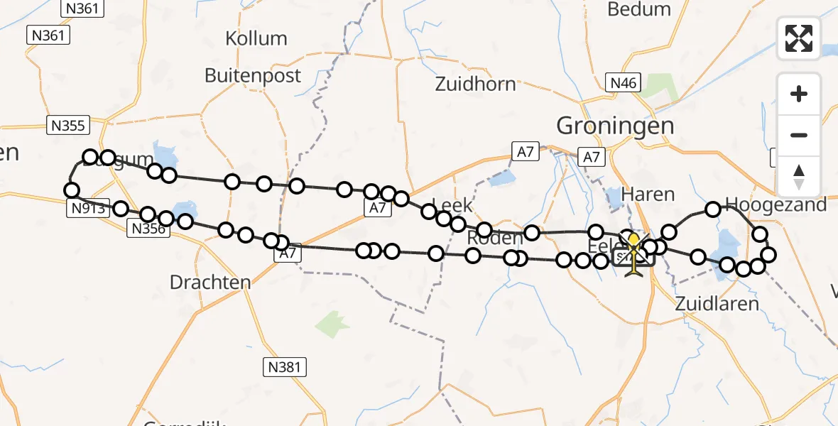 Routekaart van de vlucht: Lifeliner 4 naar Groningen Airport Eelde, Veldkampweg