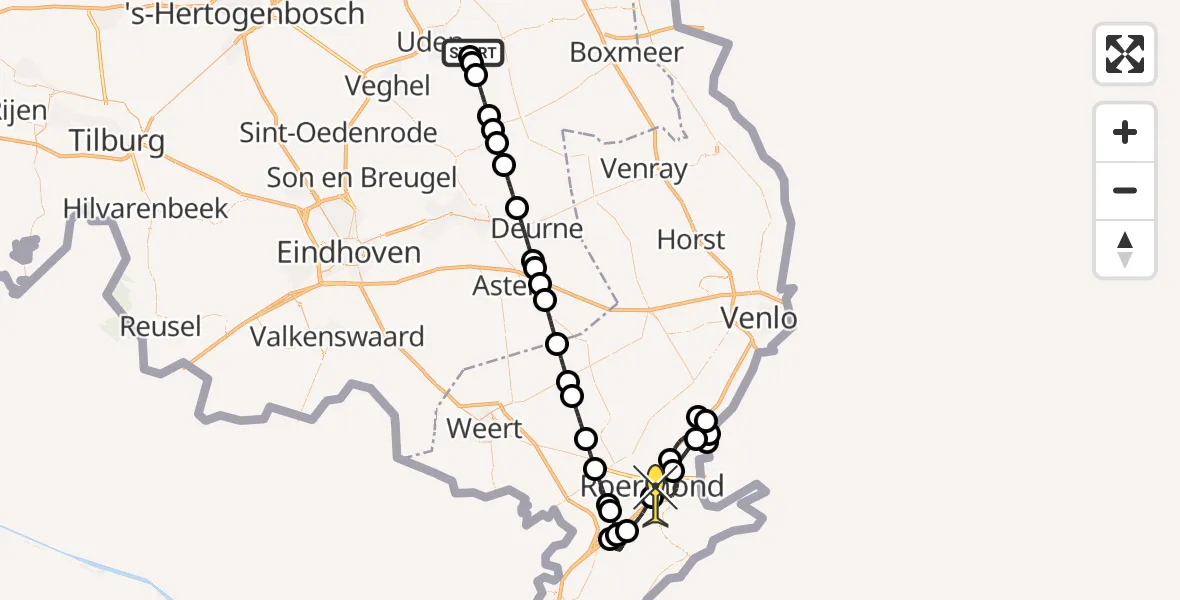 Routekaart van de vlucht: Politieheli naar Roermond, Oosterheidestraat