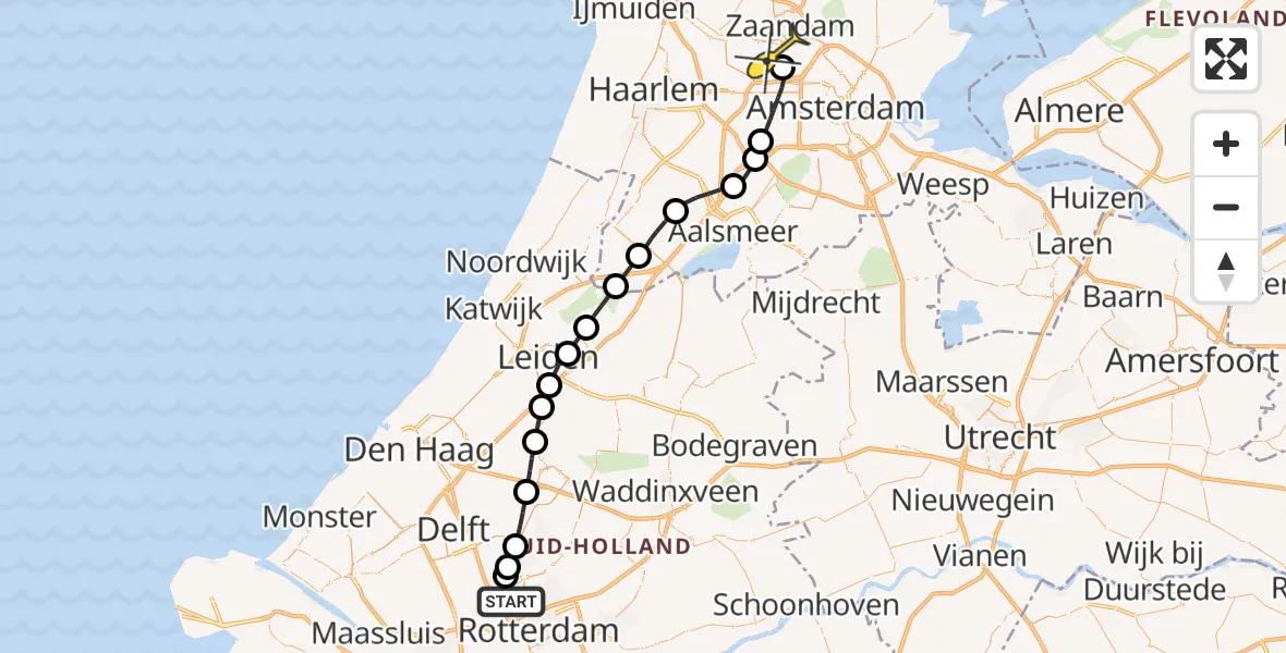 Routekaart van de vlucht: Lifeliner 1 naar Amsterdam Heliport, Capriweg