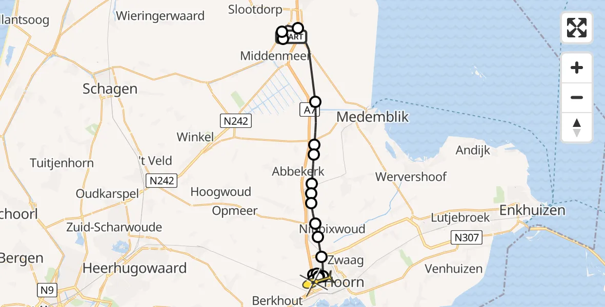 Routekaart van de vlucht: Politieheli naar Hoorn, Praamtocht