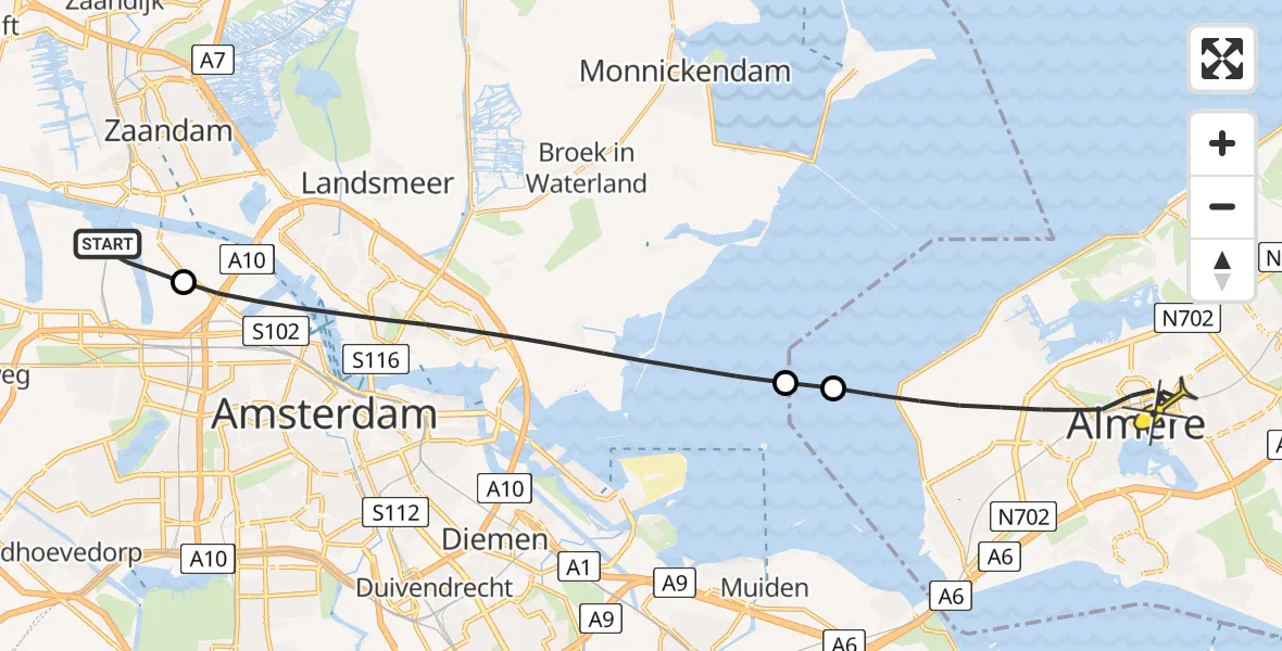 Routekaart van de vlucht: Lifeliner 1 naar Almere, Kompasweg