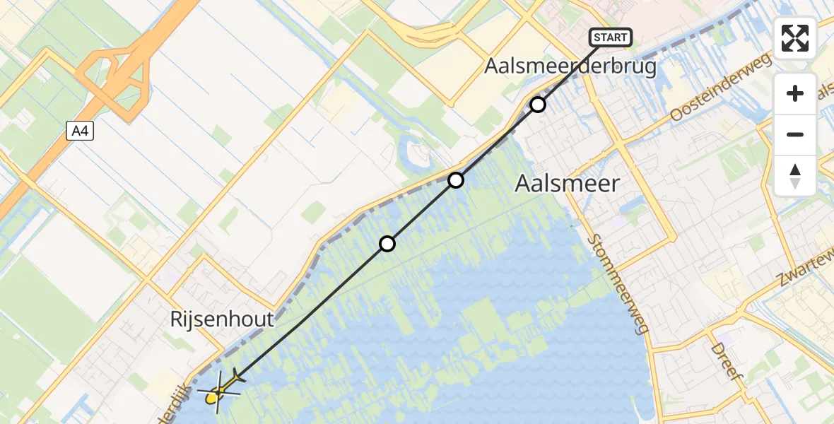 Routekaart van de vlucht: Politieheli naar Aalsmeer, Aalsmeerderdijk