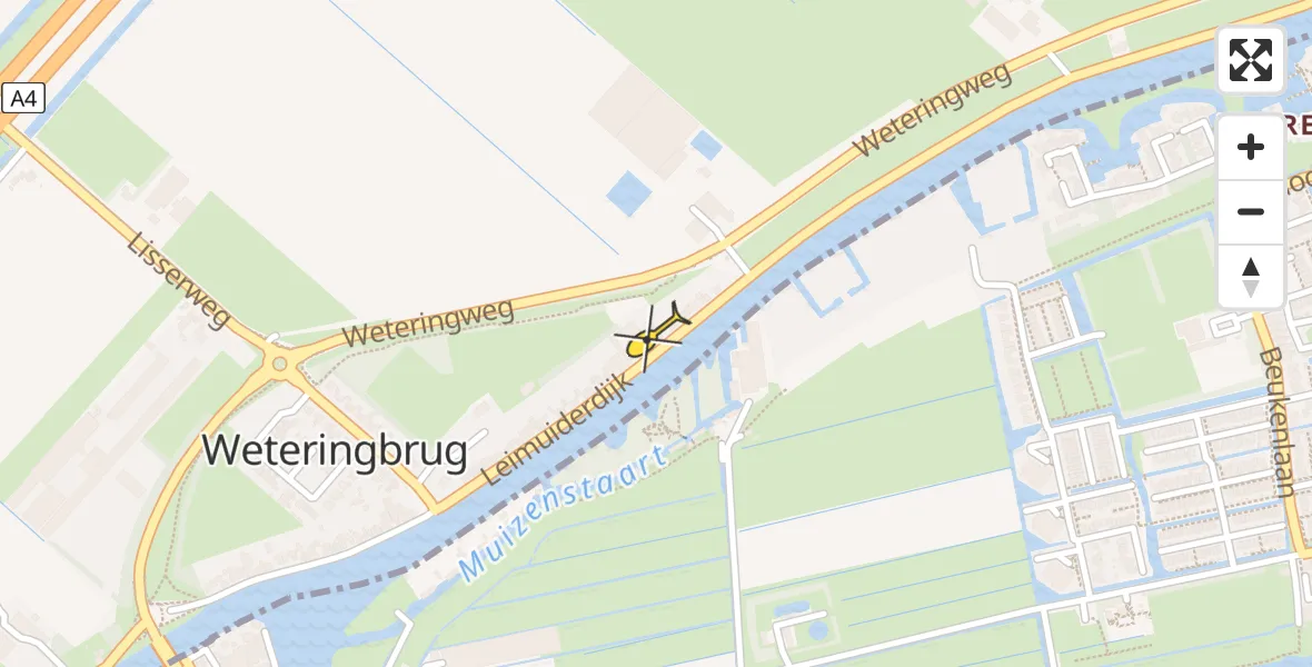 Routekaart van de vlucht: Politiehelikopter naar Weteringbrug