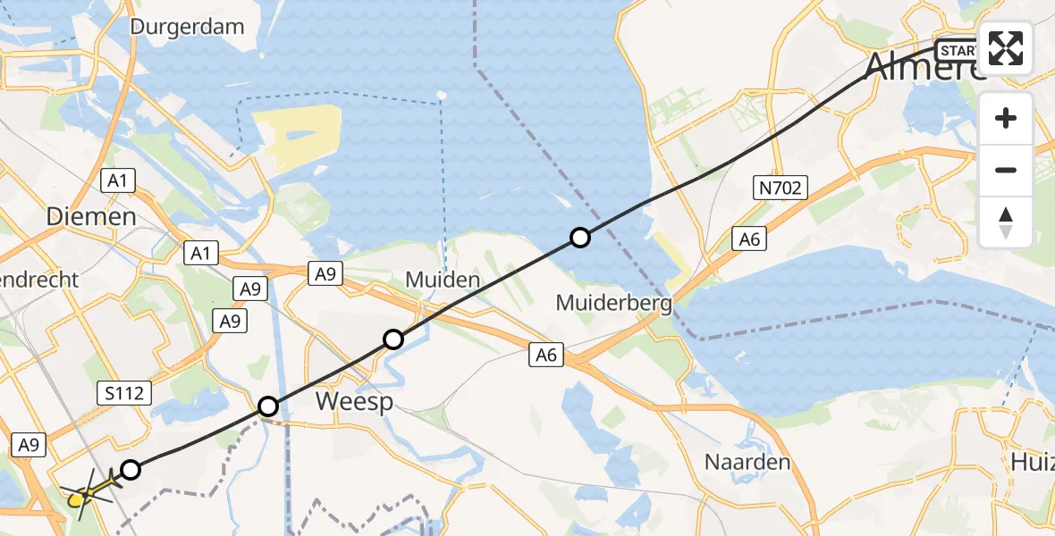 Routekaart van de vlucht: Lifeliner 1 naar Academisch Medisch Centrum (AMC), Steenwijkstraat