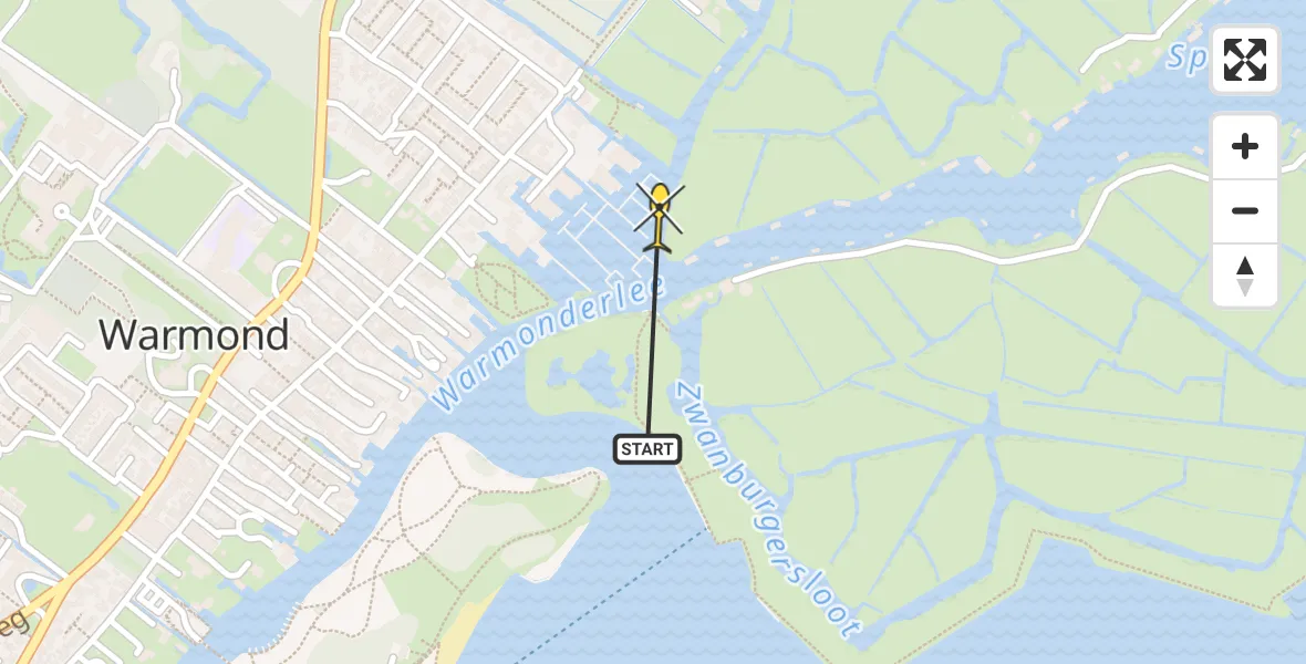 Routekaart van de vlucht: Politiehelikopter naar Warmond, Zwanburgerpolder