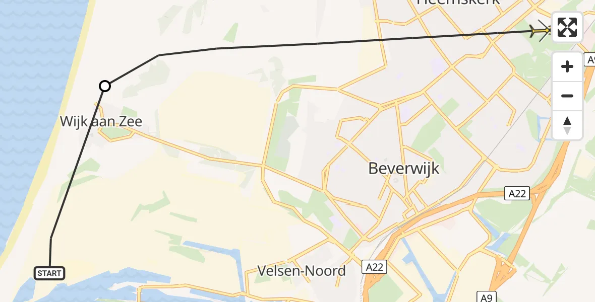 Routekaart van de vlucht: Politieheli naar Heemskerk, Relweg