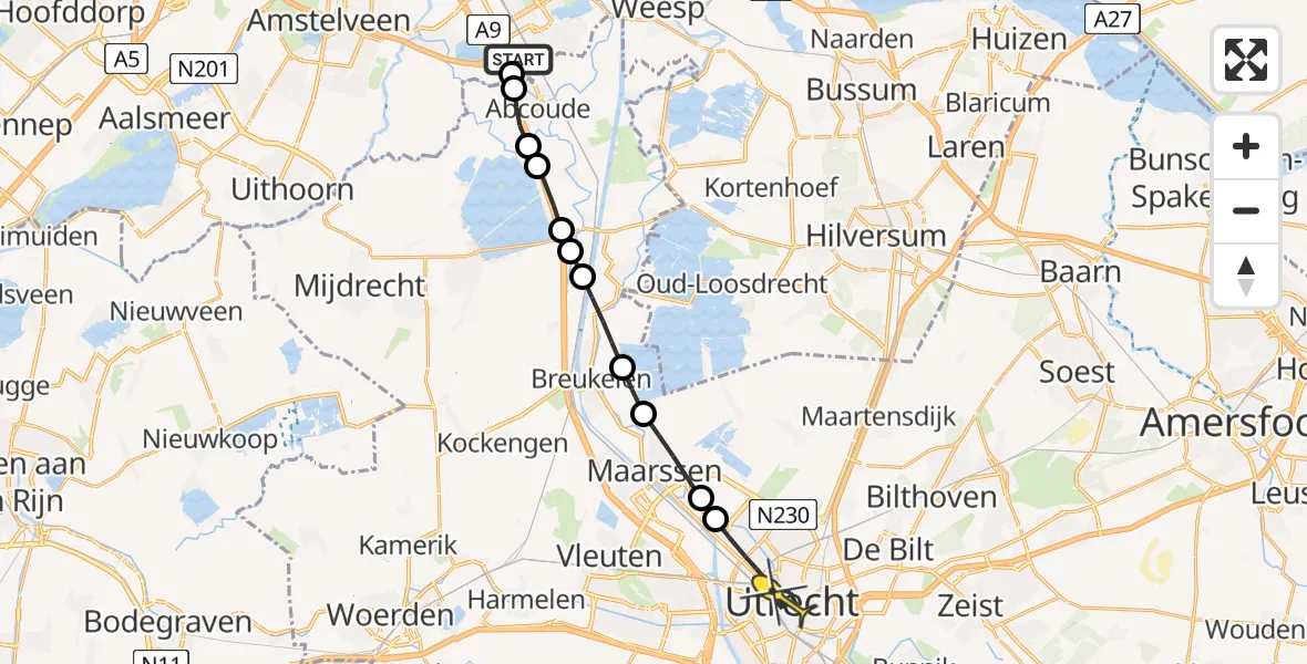 Routekaart van de vlucht: Lifeliner 1 naar Utrecht, Voetangelweg