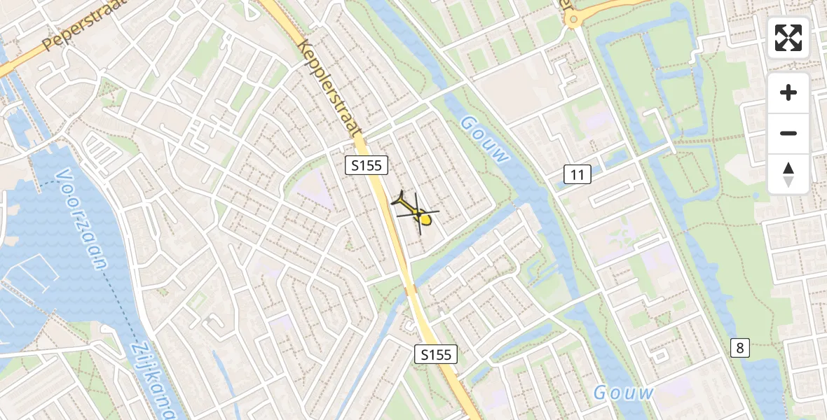 Routekaart van de vlucht: Politiehelikopter naar Zaandam