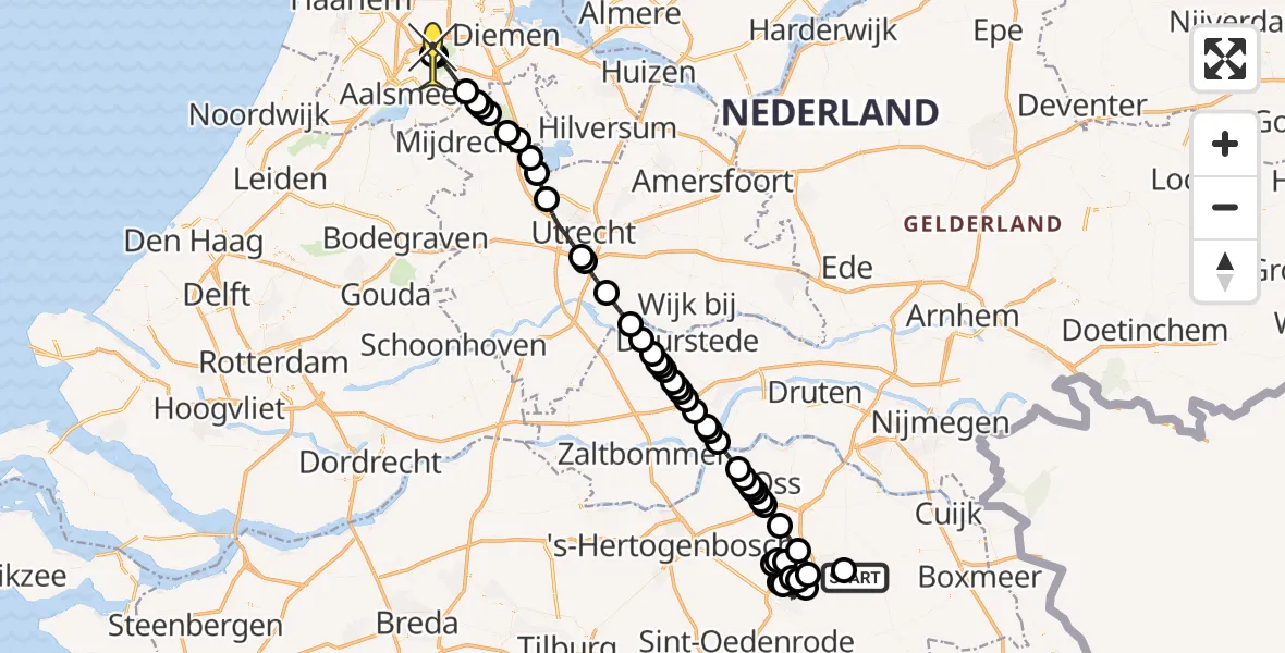 Routekaart van de vlucht: Politieheli naar Schiphol, Zeelandsedijk